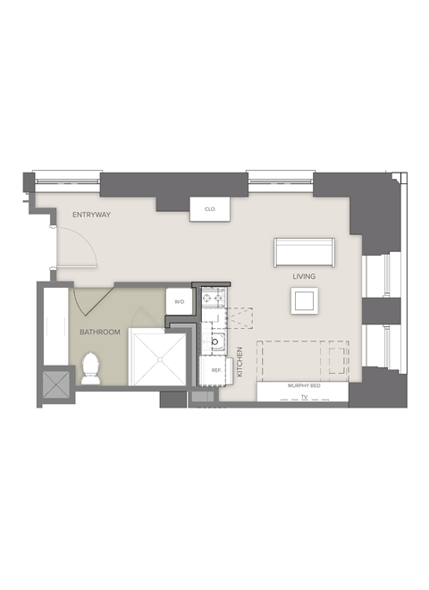 Floor plan for studio, 1 bath, 615 sqft